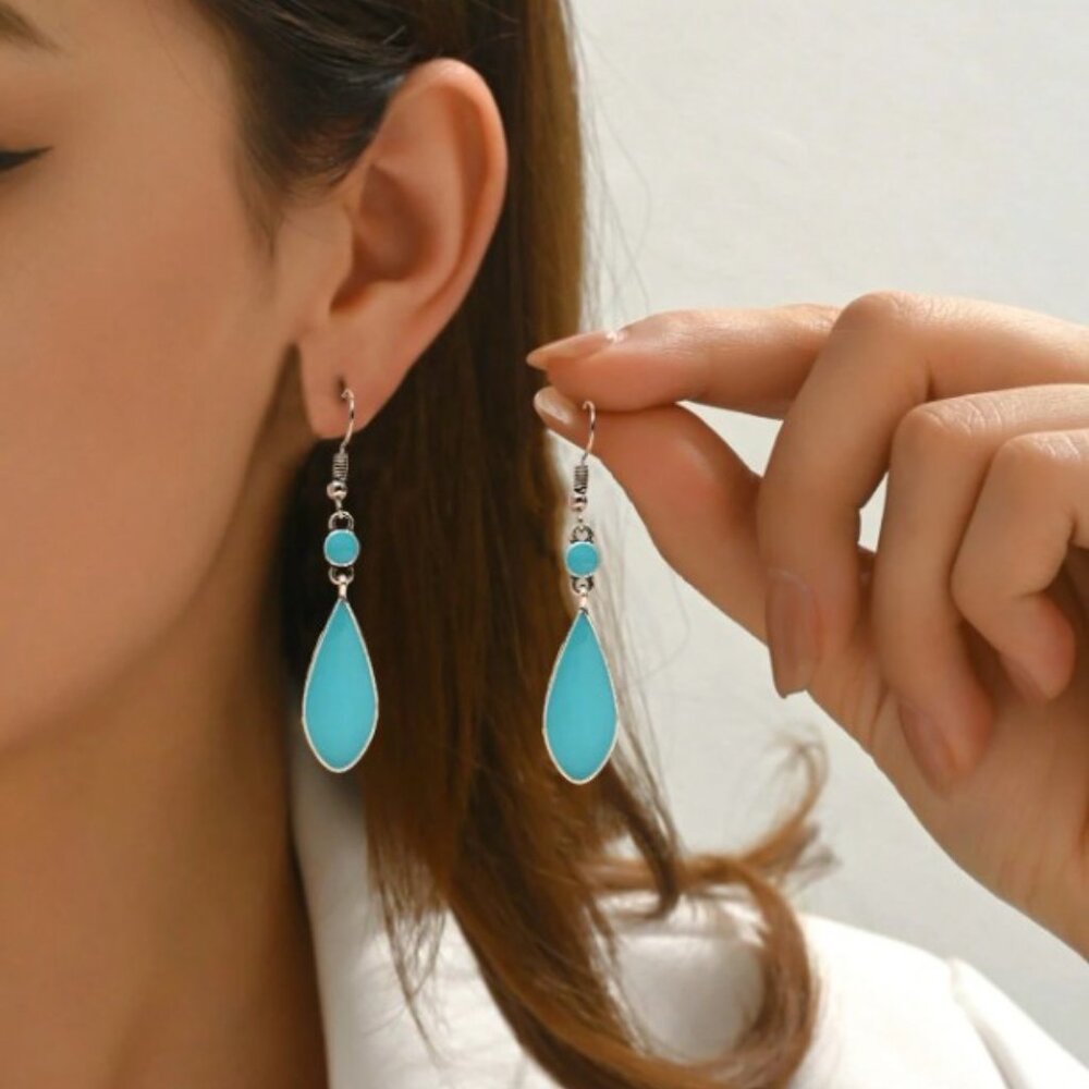 Elegant Silver and Turquoise Teardrop Earrings